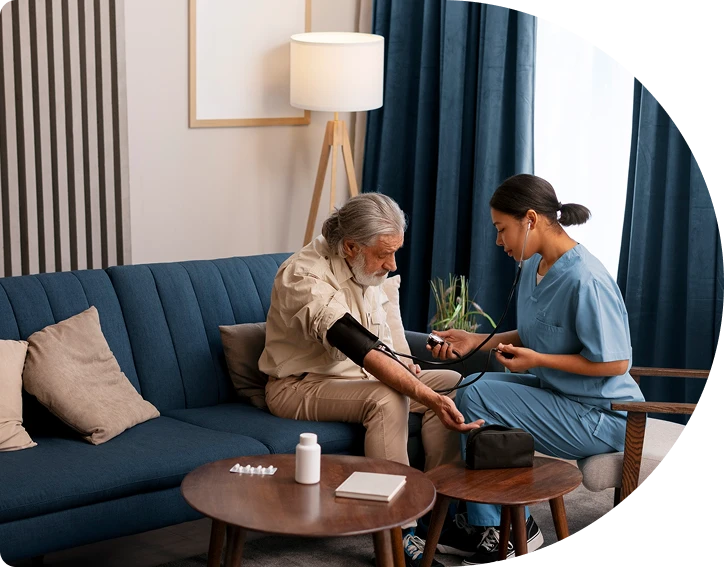 A young woman takes care of an elderly woman