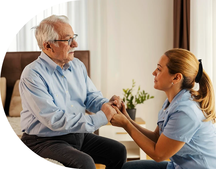 A young woman takes care of an elderly man