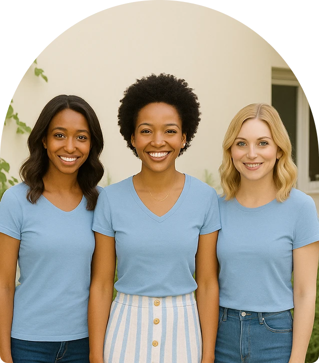 Three women are smiling