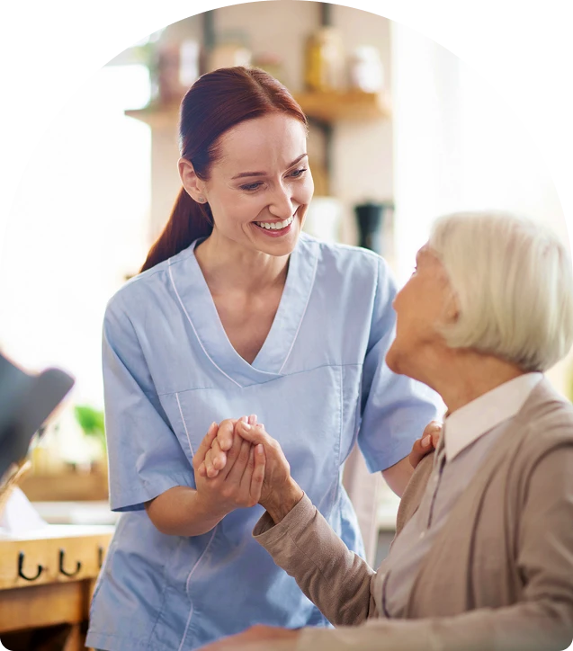 A young woman takes care of an elderly woman